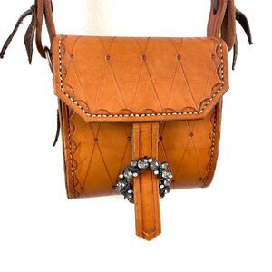 Vintage Genuine Leather Hand Tooled Brown Leather Western Boho Shoulder Purse